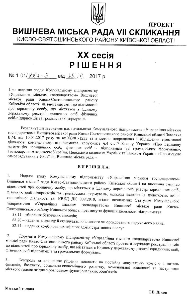 Проекти рішень XX сесіЇ VIІ скликання